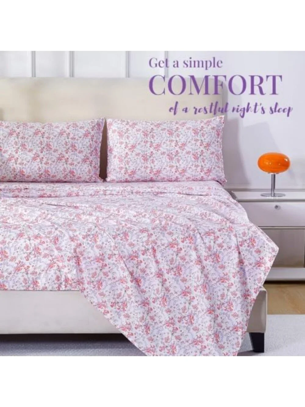 Floral 100% Cotton Queen Sheets Set, Pink Flower Print, Soft & Cozy Bedding